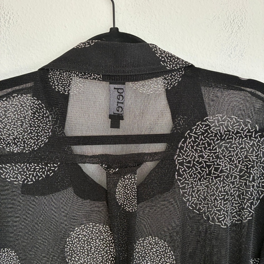 Berek Sheer Top Womens L Black Mesh Button Down Silver Polka Dot Top Fancy Event - Picture 8 of 11